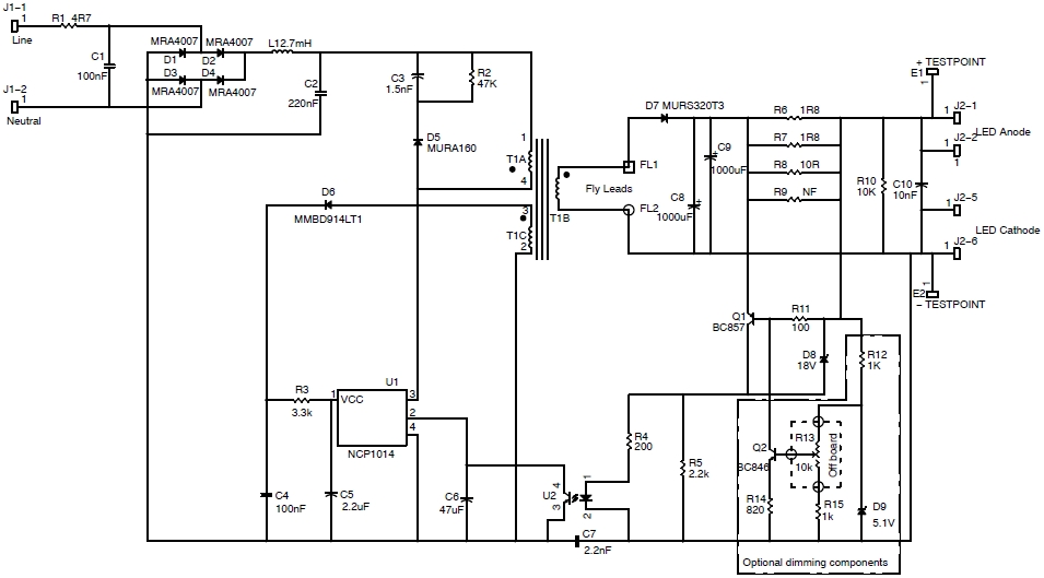 圖2:NCP1014LEDGTGEVB電路圖