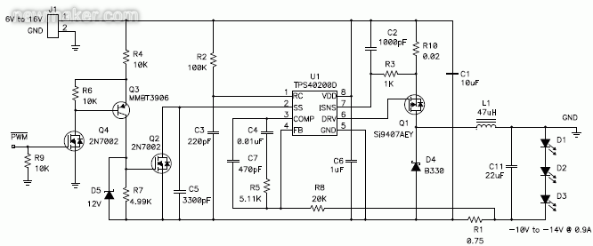 利用負輸出電壓，以升降壓拓樸調節恒定LED電流