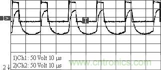 變壓器原、副邊波形（&ldquo;2&rdquo;為原邊，&ldquo;1&rdquo;為副邊）