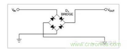 是一個橋式整流器，不論什么極性都可以正常工作，但是有兩個二極管導通，功耗是圖1的兩倍.