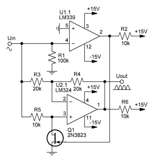運算放大器上的兩個半周期整流器 運算放大器上的兩個半周期整流器